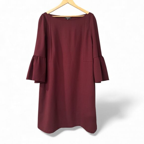 Lafayette 148 New York Marissa Boat Neck Bell Sleeve Shift Dress Maroon XXL - Picture 2 of 7